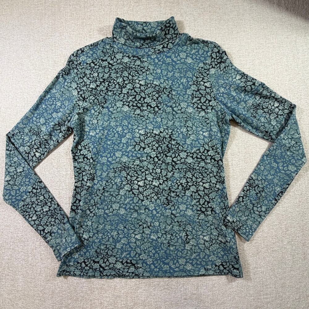 Peruvian Connection Women Blue Black M Turtleneck Long Sleeve Knit Shirt Top